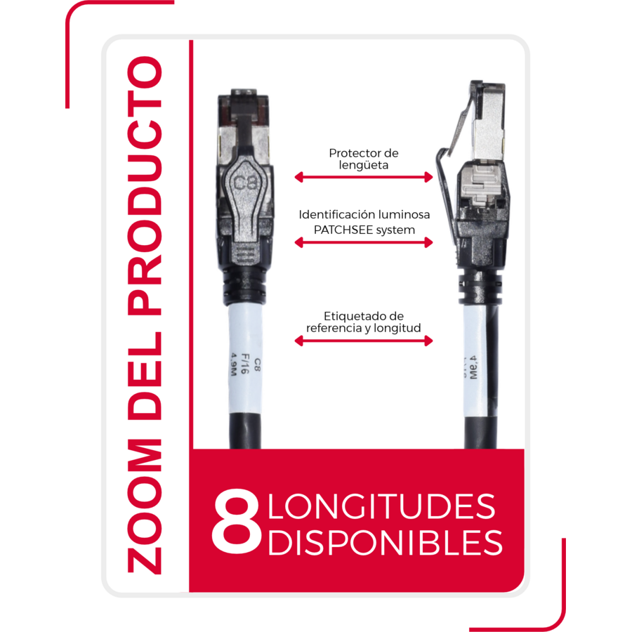 PATCHSEE CAT8: protección de pestaña, identificación luminosa y marcado de referencia y longitud