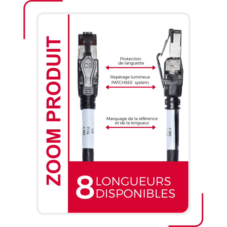 PATCHSEE CAT8 : protection de languette, repérage lumineux et marquage de la référence et de la longueur